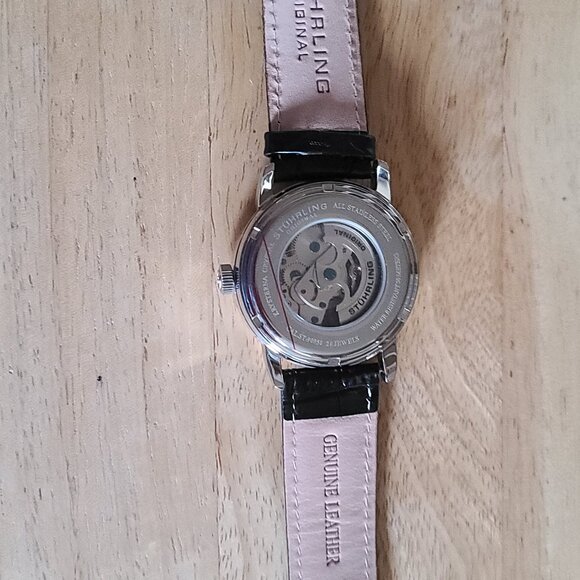 Stührling Original Men’s Skeleton Watch  Silver Dial, Black Croco Leather-NWT! - Picture 7 of 9